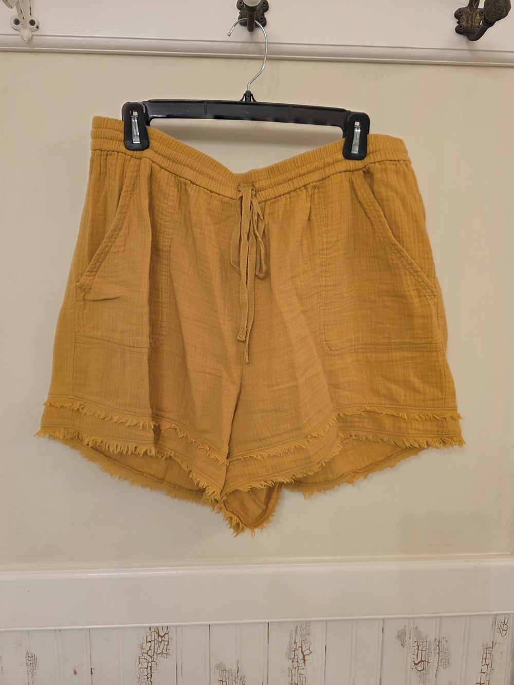 Anthropologie Mustard High-Waist Gauze Drawstring Shorts